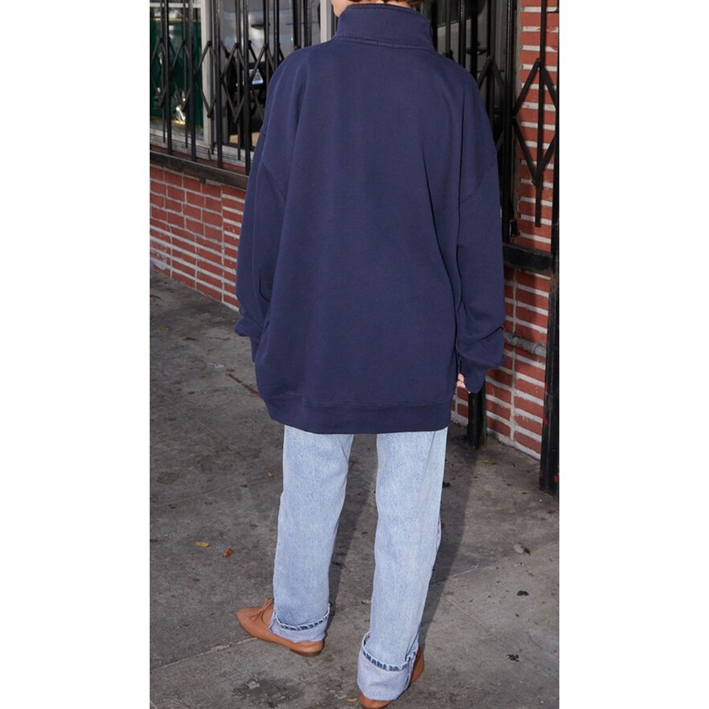 John Galt Brandy Melville Navy Blue Oversized Quarter Zip Sweatshirt One Size